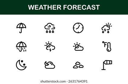 Ícones de Previsão do Tempo. Limpar designs de vetor para aplicações de clima e temperatura