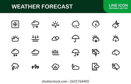 Weather Forecast Icons. Clean Vector Designs for Climate and Temperature Apps