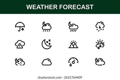 Ícones de Previsão do Tempo. Limpar designs de vetor para aplicações de clima e temperatura