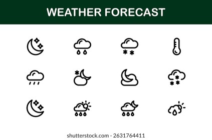 Weather Forecast Icons. Clean Vector Designs for Climate and Temperature Apps