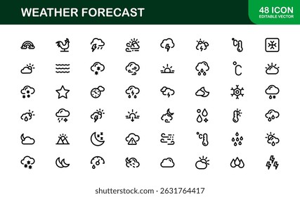 Ícones de Previsão do Tempo. Limpar designs de vetor para aplicações de clima e temperatura