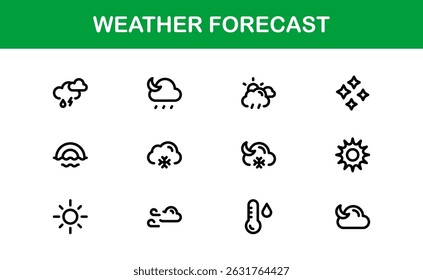 Weather Forecast Icons. Clean Vector Designs for Climate and Temperature Apps
