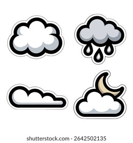 Weather forecast icons of clouds rain and moon isolated on white background