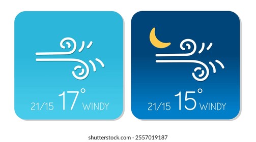 Weather forecast icons displaying wind conditions during the day and night