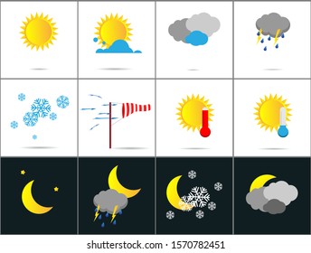 Weather forecast icons in flat style. Vector illustration.