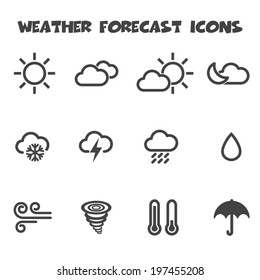 weather forecast icons, mono vector symbols