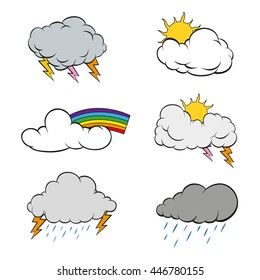 Weather Forecast icons set. Hand drawn vector illustration