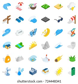 Weather forecast icons set. Isometric style of 36 weather forecast vector icons for web isolated on white background