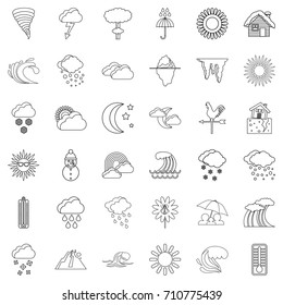 Weather forecast icons set. Outline style of 36 weather forecast vector icons for web isolated on white background