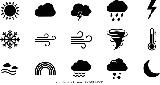 Weather forecast icons set with sun clouds rain lightning snow wind