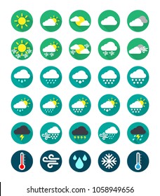 Weather forecast icons set. Weather icons set. Vector illustration of weather forecast icons set. 