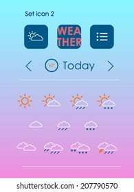 Weather forecast icons set. Vector. Flat design.