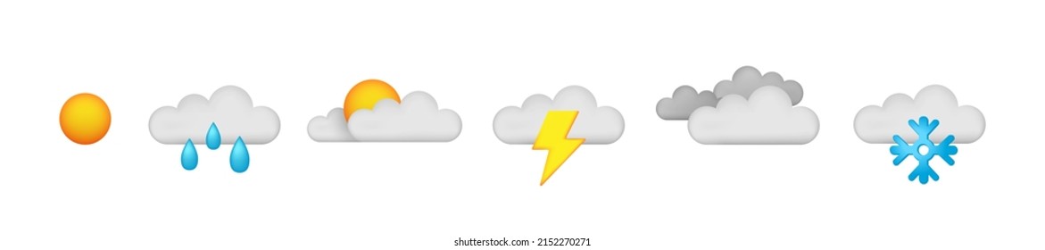 Weather forecast icons set. Vector clipart isolated on transparent background.