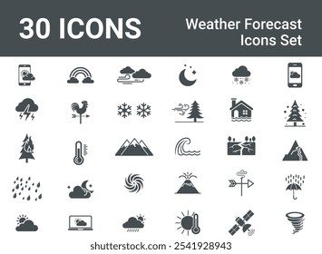 Ícones de Previsão do Tempo Definir Vetor. Natureza, Clima, E Tecnologia várias condições climáticas