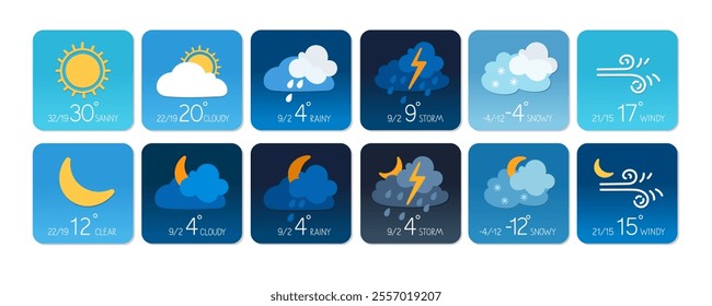 Weather forecast icons showing various conditions for the next week in a digital format