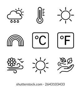 Weather forecast icons in simple layout. Icon symbol illustration