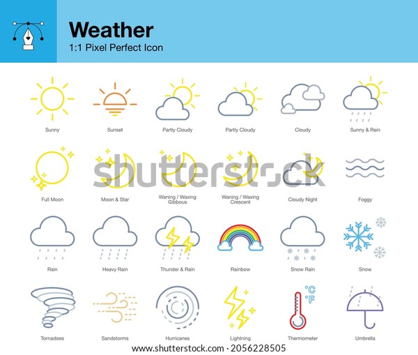 Weather Forecast Icons Symbols Set Ui Stock Vector (Royalty Free ...