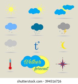 Weather forecast icons. Vector illustration.