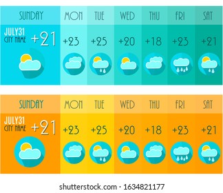 Weather Forecast Icons. Weater Widget. Blue and Orange Colors. Vector Illustration