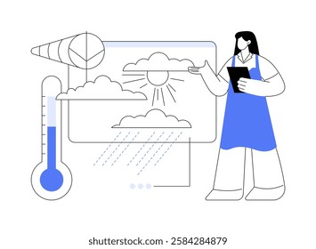 Weather forecast isolated cartoon vector illustrations. Live weather presenter, professional journalism, storm prediction, meteorology, broadcasting time, television program vector cartoon.