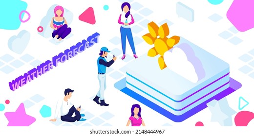 Weather forecast isometric design icon. Vector web illustration. 3d colorful concept
