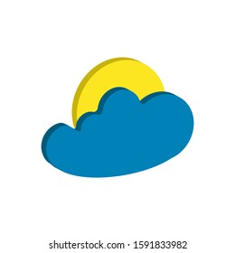Weather forecast isometric icon of full moon and cloud isolated on white background. Weather symbol  in modern style. For web site design and mobile apps. Vector illustration