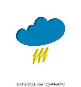 Weather forecast isometric icon of thunderstorm isolated on white background. Cloud with lightning. Weather symbol  in modern style. For web site design and mobile apps. Vector illustration