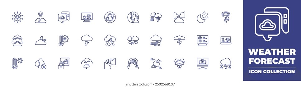 Weather forecast line icon collection. Editable stroke. Vector illustration. Containing weather, weatherforecast, sun, cloud, cloudy, killerfog, thunderstorm, chat, humidity, thermometer.