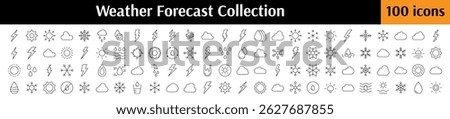 Weather Forecast Line Icon Pack. Rain, Snow, Thunderstorm, Sun, Cloud Minimalistic Linear Pictogram for Web and Graphic Design, Apps, Banners, Social Network and Cards