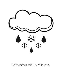 Weather Forecast Line Icon Of Rain With Snow Isolated. Cloudy sky symbol. Quality design element. Vector Weather icon with cloud and snow isolated on white background. Forecast Sign Symbols
