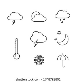 Weather forecast line icon set with sun, rain, clouds, sun
