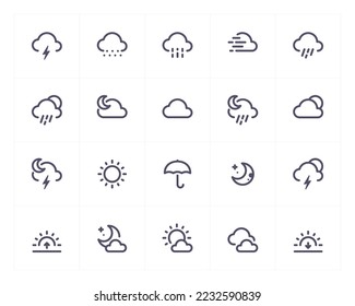 Weather and forecast line icon set. Vector illustration on white background. 