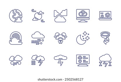 Weather forecast line icon set. Editable stroke. Vector illustration. Containing blizzard, forecast, extremeweather, weather, storm, night, meteorology, clouds, rainbow, climate, hail.