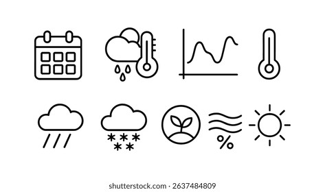 Weather forecast line icon set. temperature, climate, and environment icons outline style