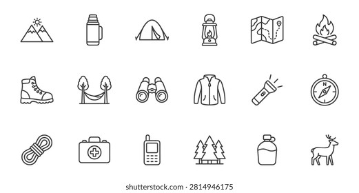 weather forecast line icon set, linear outline symbols for climate control, temperature, storm warning and meteorology interface widgets on transparent background