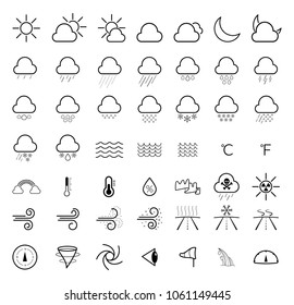 Weather forecast line icons set. Precipitation symbol collection