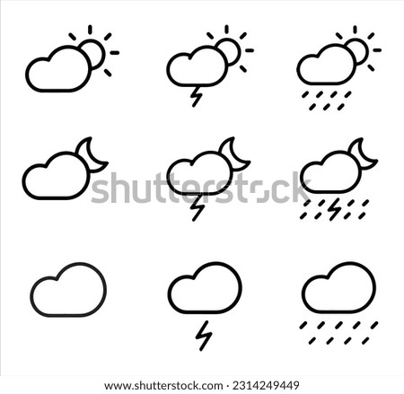 Weather and forecast line icons. Vector linear icon set. Sun clouds rain snow wind fog infographic and design interface outline elements. day and night weather collection meteorology elements cold and