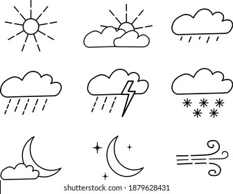 Weather forecast linear icons set. Isolated vector outline illustrations.
