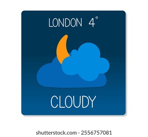 Weather forecast for London indicating cloudy conditions and 4 degrees temperature