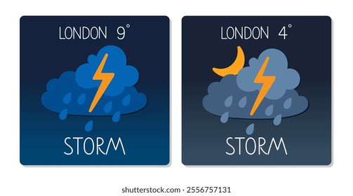 Weather forecast for London indicating a storm with varying temperatures in October