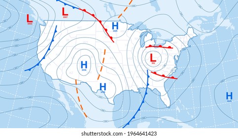 Weather Forecast Map. Meteorological Concept On Dark Backgrounds. Vector Illustration.