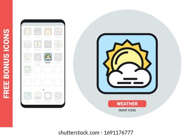 Weather forecast or metcast application icon for smartphone, tablet, laptop or other smart device with mobile interface. Simple color version. Contains free bonus icons