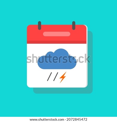 Weather forecast meteo icon vector with thunderstorm rain meteorology symbol in calendar sign flat cartoon illustration isolated, idea of autumn cold rainy month