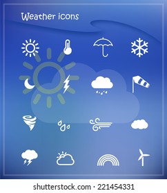 Weather forecast, meteorology icon set in a blue background