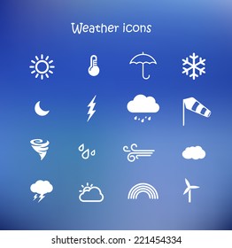 Weather forecast, meteorology icon set in a blue background