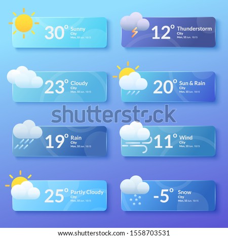 Weather forecast. Meteorology. Set of flat style banners for the interface of mobile applications and web sites. Vector illustration.