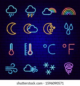 Weather Forecast Neon Icons. Vector Illustration of Metcast Promotion.