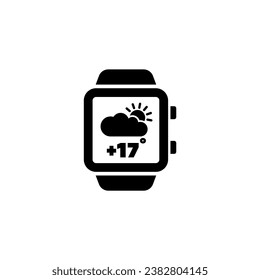 Weather Forecast on Smart Watch Screen. Flat Vector Icon illustration. Simple black symbol on white background. Weather Forecast on Smart Watch sign design template for web and mobile UI element