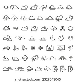 Weather forecast, outline web icon set, vector line icons collection. Expanded stroke.