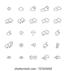 Weather forecast - outline web icon set, vector, thin line icons collection